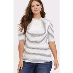 Torrid Mock Neck Tshirt Striped Ruffled Half Sleeve White Black Womens Size 1X